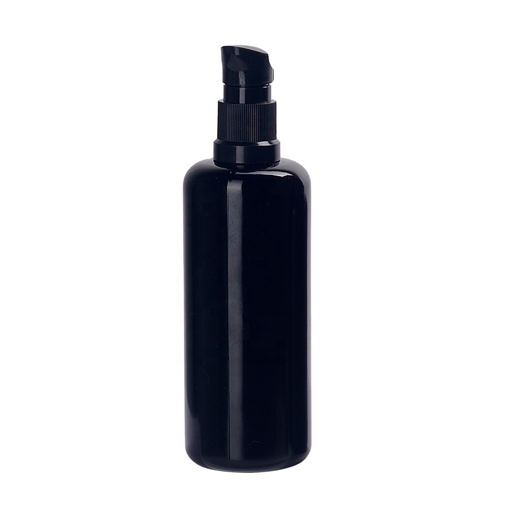 cosmetic packaging empty violet black optical glass bottles essential oil dispenser pump glass oil bottle 100ml