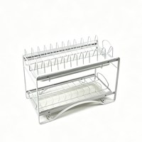 Rak Piring Stainless Steel Modern untuk Lemari Dapur, Tempat Penyimpanan dan Pengeringan Peralatan Makan, Logam 2 Tingkat/Lapis