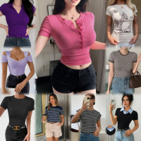T-shirt Femme 100% Coton Manches Courtes Coupe Classique Hip Hop Respirant Imprimé Graphique Vente en Gros Usine Approvisionnement en Vrac Été