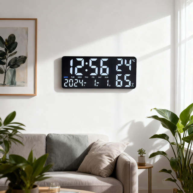 Wholesale Electronic Digital LED Wall Art Alarm Clock Remote Control Brightness Adjustment Temperature Humidity Kitchen Office