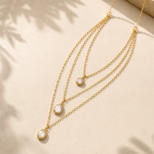 Kalung Wanita Anti Air Anti Luntur Berlapis Emas dengan Tiga Liontin Bentuk Tetesan Air Mata, Oval, dan Bulat dari Zirkonia Kubik - Product Image 1