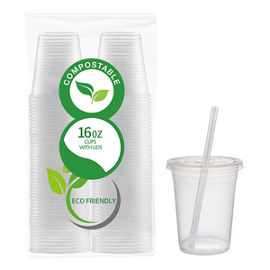Disposable Clear Plastic Cups 12Oz 16Oz 20Oz 24Oz Pla 100% Biodegradable Cups with Lid