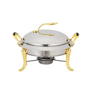 Recipiente para calentar comida de acero inoxidable con asas doradas para bodas, fiestas y eventos especiales. - Product Image 1