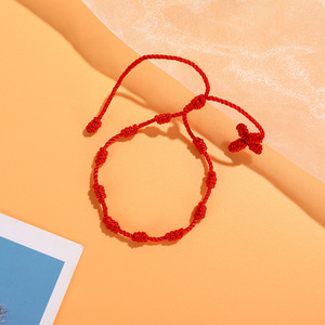 <span class=keywords><strong>Pulsera</strong></span> de Rosario Católica Ajustable Hecha a Mano con <span class=keywords><strong>Hilo</strong></span> <span class=keywords><strong>Rojo</strong></span> de <span class=keywords><strong>7</strong></span> a 10 <span class=keywords><strong>Nudos</strong></span>, Tejida con Cruz, Talismán de Protección, Regalo - Product Image 5