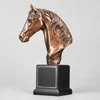 Sculpture de tête de cheval en résine bronze personnalisée, trophée, statue avec base noire, résistante à la corrosion, art animalier pour la décoration de bureau