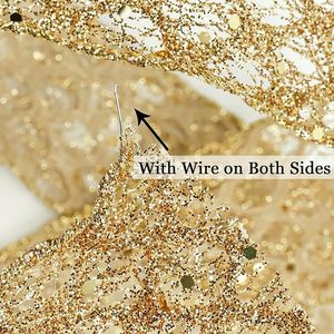 Jatuh natal tepi kawat <span class=keywords><strong>Glitter</strong></span> pita berkabel gulungan emas pita luar ruangan dekoratif poly <span class=keywords><strong>mesh</strong></span> pita untuk karangan bunga - Product Image 3
