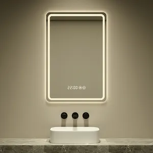 现代防雾墙浴镜无框触摸屏矩形发光二极管照明智能浴室镜
