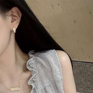 Ensemble de bijoux Zhuji en or 14 carats, collier et boucles d'oreilles en perles d'eau douce, forme d'épi de blé, faisceau d'équilibre, 5-6 mm, lumière intense, sans défaut, bijoux fins - Product Image 3