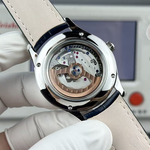 Reloj de pulsera de lujo para caballero con esfera azul oscuro, triple fecha, fase lunar y caja de acero plateado, movimiento mecánico automático personalizado. - Product Image 4