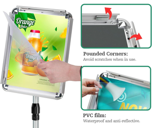 Soporte de póster A4 ajustable Soporte de señal de exhibición de marco a presión Soporte de menú de metal duradero Soporte de exhibición de piso ajustable en altura - Product Image 3