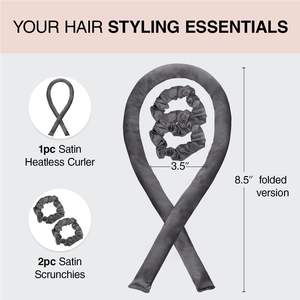 <span class=keywords><strong>Set</strong></span> per Arricciatura Senza Calore in Spugna con Scrunchies in Raso e LED per Capelli Lunghi/Corti, Ricci per la Notte, 2 Pezzi, Asta per Styling da 34 Pollici - Product Image 2