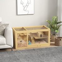 Maison pour hamster en bois multi-niveaux, habitat pour hamster nain, centre d'activités avec plateau coulissant, balançoire, échelle, dessus ouvert, petite cage pour animaux de compagnie