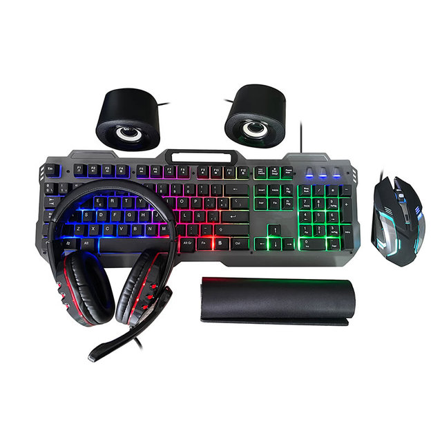 Hot Selling 5 in 1 Wired Ergonomic RGB/LED Gaming Backlight Kit Combo Keyboard Mouse Headset Mouse Pad Speaker Set F1