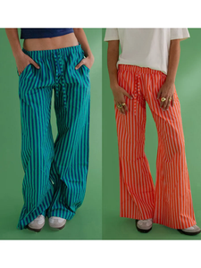 Moda estiva Y2K Vintage estate <span class=keywords><strong>pantaloni</strong></span> <span class=keywords><strong>lunghi</strong></span> larghi con coulisse elastico <span class=keywords><strong>a</strong></span> vita bassa <span class=keywords><strong>pantaloni</strong></span> <span class=keywords><strong>a</strong></span> <span class=keywords><strong>righe</strong></span> con 2 tasche - Product Image 3