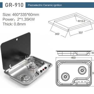 GR-910 <b>Double</b>-Burner <b>Gas</b> <b>Stove</b> Stainless Steel with Tempered Glass Cover for RVs and Yachts <b>Camping</b> <b>Stove</b> Accessory - Product Image 2