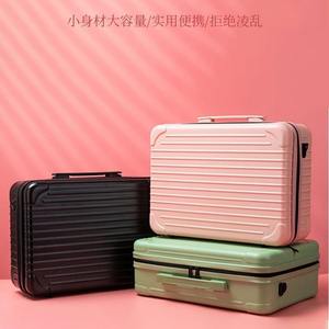 L002 Trousse de maquillage portable de 16 pouces avec fermeture éclair, boîte à cosmétiques pour femmes, rangement de voyage, couleur unie avec poignée télescopique - Product Image 1