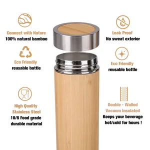 Eco Vriendelijke Bpa Gratis Rvs Custom Bamboe Water Fles Hout Reizen Fles Koffie Tumbler Mokken