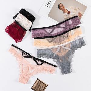 Women Lace Thong Panties Set Seamless Ultra Thin Low Rise <b>Sexy</b> Solid Color <b>Underwear</b> with Crossback Design - Product Image 1
