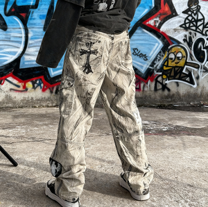 <span class=keywords><strong>Pantalon</strong></span> de travail personnalisé pour hommes à jambes droites Parachute empilé de haute qualité Vintage Eco Friendly Digital Print Camouflage Street Hip Hop - Product Image 4