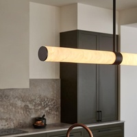 Suspension moderne en marbre d'albâtre espagnol, design tubulaire rond et allongé, pour îlot de cuisine