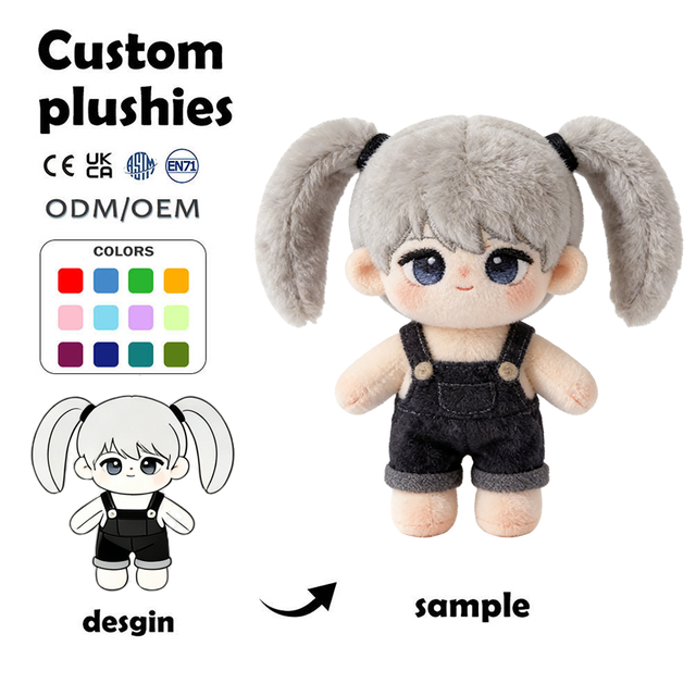CE OEM ODM Manufacturers Custom High Quality Cute Cotton Plush Girl in Overalls With Twin Ponytails Idol Doll K-Pop Idol Doll