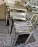 Mesa de centro de cristal de diamante aplastado, Juego de 3 mesas laterales de anidación con espejos inteligentes para decoración del hogar