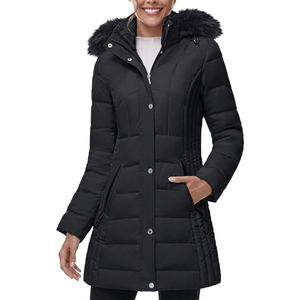 Women's Long Hooded Puffer <b>Jacket</b> With Fur Trim Thick Winter Coat Casual Windproof Solid Black Polyester Wadding Regular Fit - Product Image 1