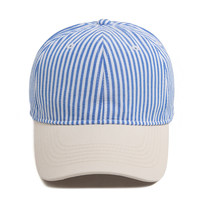 Casquettes à 6 panneaux rayées brodées sur mesure, casquette de baseball bicolore, esthétique côtière preppy, casquette de soleil à fines rayures, style rétro resort