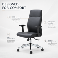 Chaise de bureau exécutive ergonomique moderne en cuir PU, hauteur réglable, base pivotante en acier, fonction d'inclinaison, pour bureau à domicile
