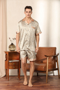 2020 Pijama Herren Piyamas De Seda 2-teiliges Set Herren bekleidung Herren Nachtwäsche Seiden satin Passende Paare Pyjama Set - Product Image 6