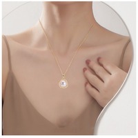 Collier Pendentif Unisexe en Or 18K avec Perle d'Eau Douce Blanche de Qualité AAAAA en Forme de Fleur Exquise, Chaîne de Pull, Bijou Cadeau