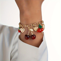 Nieuwe mode sieraden verguld gouden ketting delicaat kersen fruit hart zirkoon bedel armband voor dames dagelijks gebruik