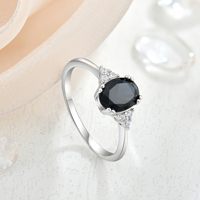 Bague de fiançailles ovale en argent sterling 925 avec saphir noir pour femme, bague de promesse vintage avec zircon blanc latéral, bijoux fins pour mariage