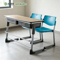 Ensemble de chaises de bureau double réglables en hauteur pour étudiants, avec plateau en bois personnalisé, table d'étude en métal pour 2 personnes, idéal pour les salles de classe - Vente en gros OEM