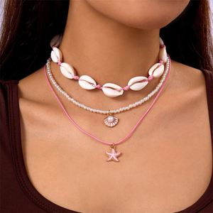 Ensemble de colliers bohèmes tendance en forme d'étoile de mer pour l'été, un ensemble polyvalent de 3 colliers en coquillages, étoiles de mer et perles - Product Image 6