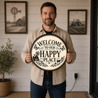 Enseigne lumineuse rétro « Bienvenue Happy Place », décoration murale classique style ferme pour cuisine, salle à manger, entrée, porche, art mural pour la maison