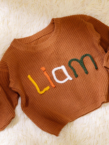 Maglione Pullover Unisex per Neonati a Maniche Lunghe Lavorato a Maglia con Ricamo dal Design Personalizzato, Abbigliamento per Feste di Compleanno Realizzato in Cotone con Imbottitura in Cotone PP - Product Image 5