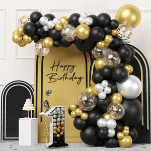 黑色金色气球花环拱形套件新年生日毕业周年婚礼派对装饰品乳胶气球套装