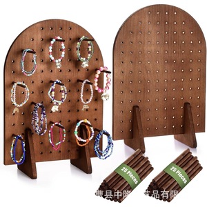 Wooden <b>Bracelet</b> Storage Rack Desktop Jewelry Display Stand Oval Solid Wood Keychain Organizer with 25 Pegs for Necklace - Product Image 1