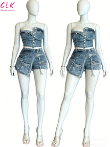 Conjunto de Shorts y <span class=keywords><strong>Chaleco</strong></span> Vaquero de Verano para Chicas Y2K 2026, Conjunto de Shorts Elásticos para <span class=keywords><strong>Mujer</strong></span> - Product Image 1