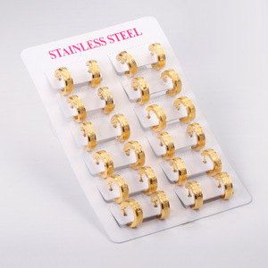 Pendientes de aro de acero inoxidable dorado con acabado esmerilado, diseño minimalista, joyería de moda para mujeres, hombres, estilo unisex EA300201G - Product Image 3