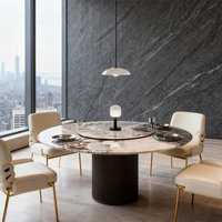 Moderner Grau-Weißer Runder Marmor-Esstisch mit Drehplatten-Design für Zuhause oder Hotel als Esszimmermöbel