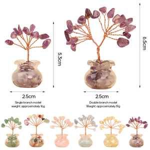Mini ramas de piedras preciosas de árbol de dinero de cristal Feng Shui con base de vidrio para decoración de escritorio y regalos - Product Image 3