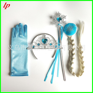 Guantes de princesa Elsa con corona, varita de copo de nieve y peluca con trenza para niñas, accesorios para disfraz de fiesta. - Product Image 3