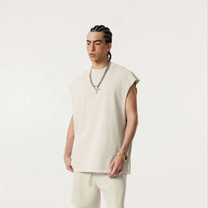 Chaleco Vintage Tejido 100% Algodón Transpirable Teñido con Cera Lavado Desgastado Sin Mangas Estilo Hip Hop Ropa Deportiva Casual para Hombre - Product Image 1
