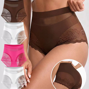 Lace Girly <b>Panties</b> Women's Seamless Thin <b>Sexy</b> Underwear Rose Red Cotton Crotch Solid Color Knitting Fabric - Product Image 2