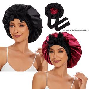 <span class=keywords><strong>Bonnet</strong></span> en satin WD-A1268 pour dormir, double couche, doublé de satin, avec bande à nouer, bonnets pour femmes - Product Image 1