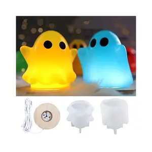 Lampu hantu Halloween DIY, cetakan Resin silikon lampu LED lampu meja USB dengan dasar lampu kayu membuat tampilan rumah kerajinan dekorasi