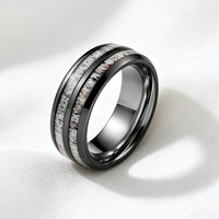 Bague en carbure de tungstène noir de 8 mm avec incrustation d'antlers de cerf, ajustement confortable, pour mariage, anniversaire ou fête, pour hommes et femmes, vente en gros