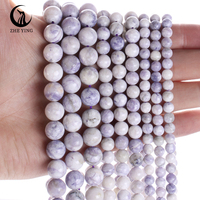 Perles de turquoise violette naturelle Zhe Ying 6/8/10 mm, perles rondes lisses en pierre pour bijoux, perles de pierre turquoise violette
